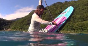 Standup-paddleboarding-SUP-Freestyle-Training-in-Lake-Motosu-Japan